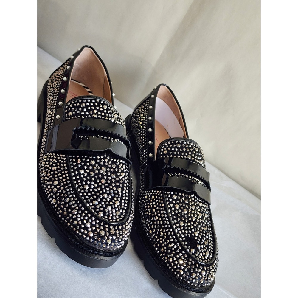 Betsey Johnson Lydiaa-R Rhinestone Pearl Lug Sole Loafers Black Mens 8M